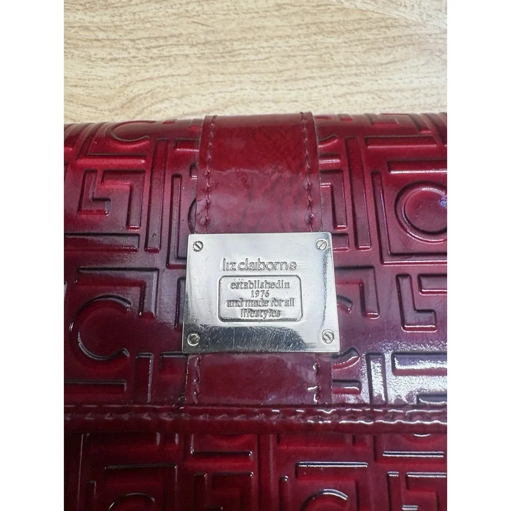 Liz Claiborne Red Embossed Checkbook Wallet Organizer Snap Closure Women's